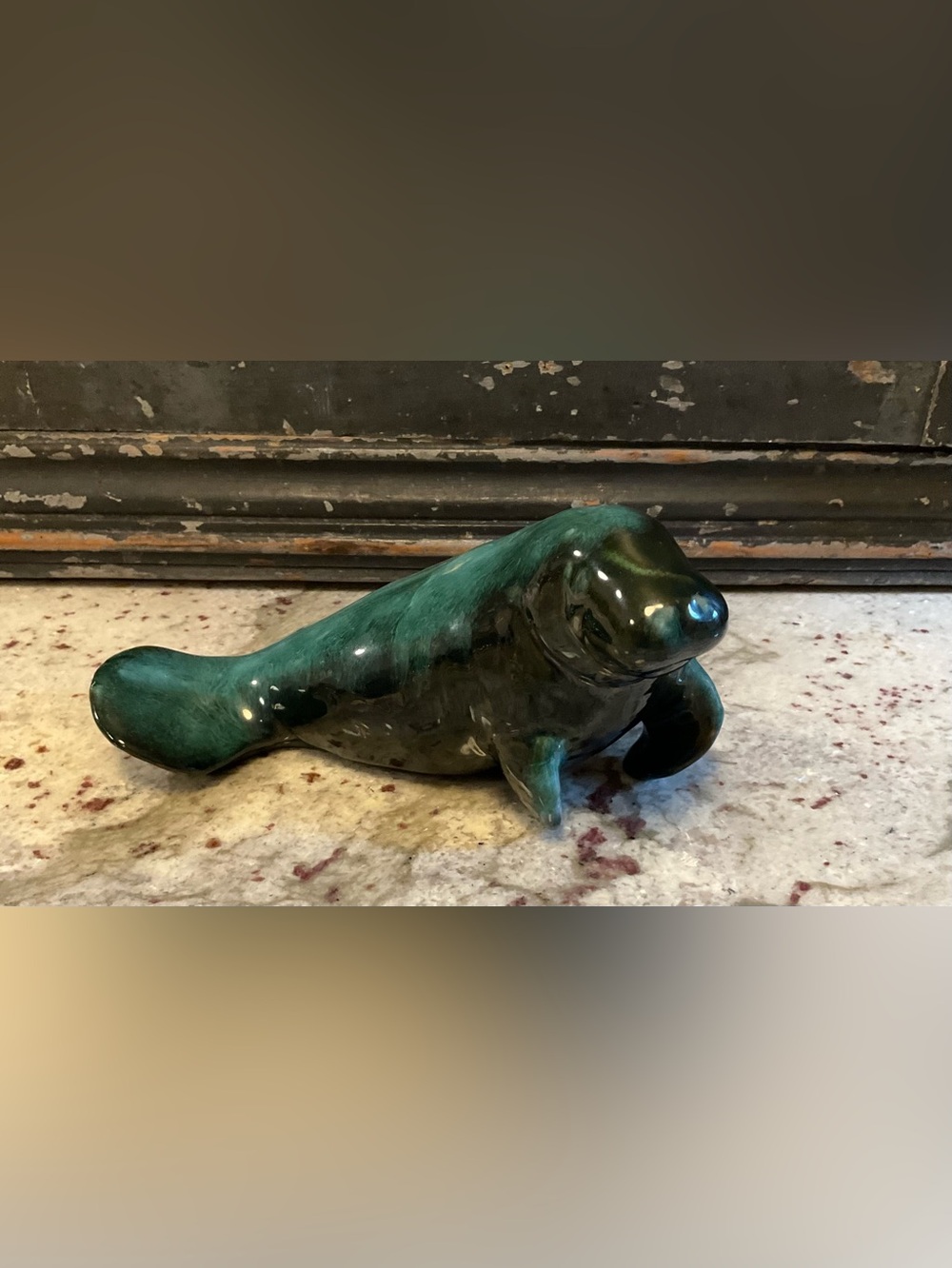 Green Ceramic Manatee Figurine - Decorative Aquarium Accent